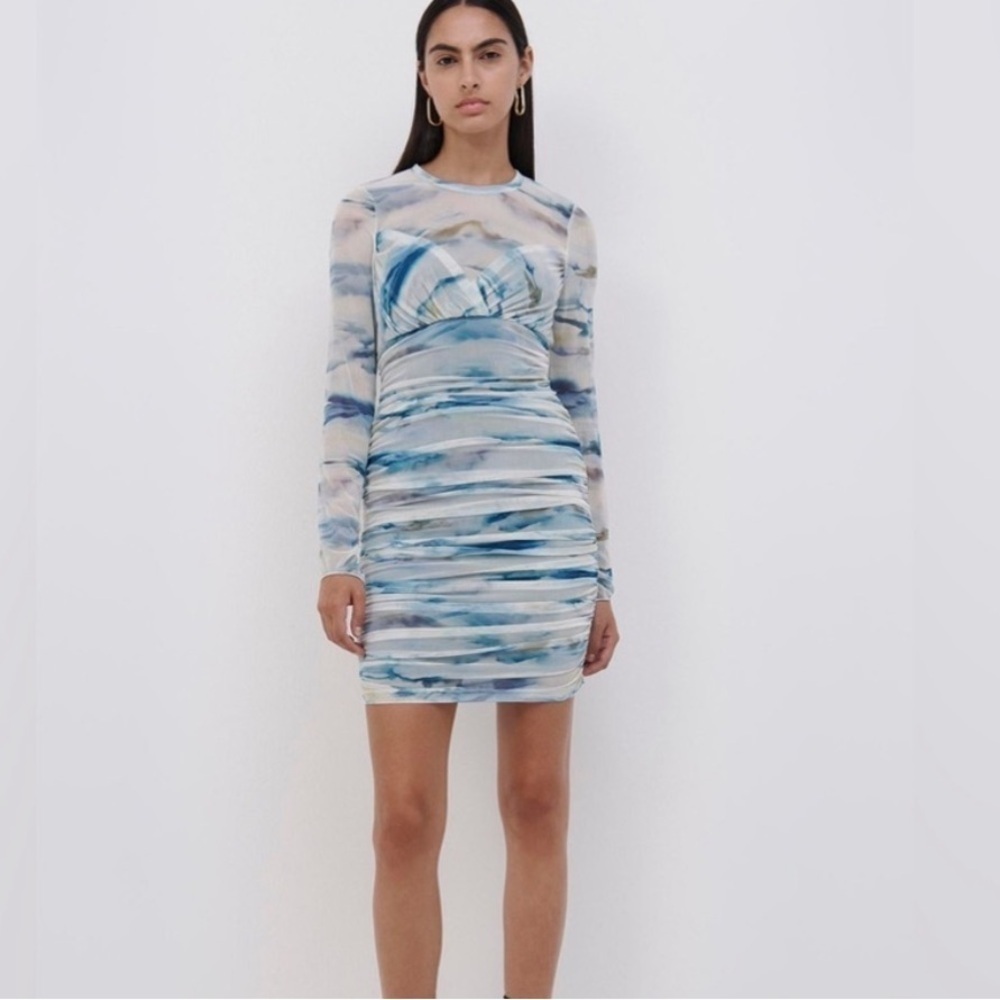 Nwt Jonathan Simkhai Nica Mesh Mini Dress Women's Watercolor Print